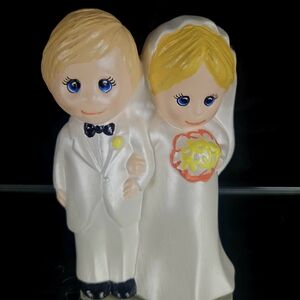 Bride and Groom Cake Topper with Yellow and Black Accents